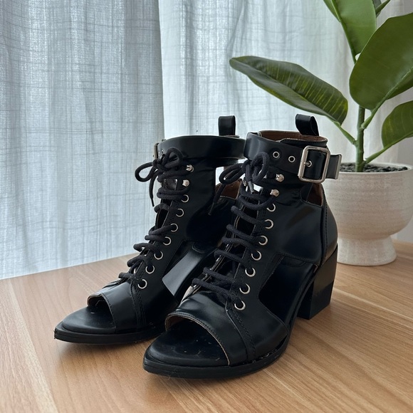 Chloe black leather Rylee open toe lace up sandal boots - size 39.5 / US 8.5 - Picture 5 of 6